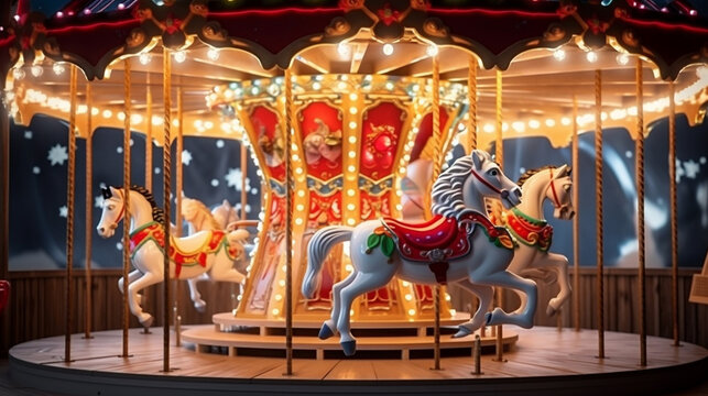 Children's carousel with horses