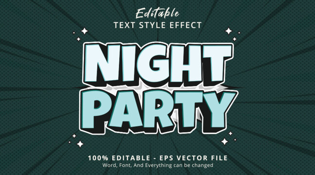 Editable text effect Night Party 3d cartoon style