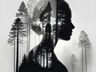 Silhouette of a Nordic queen filled with a forest