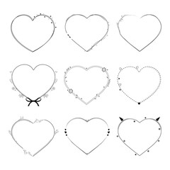 Set Abstract Collection Hand Drawn Frame Heart With Plants Doodle 14 February Holiday Concept Vector Design Outline Style On White Background Isolated Letter, Message, Mail, Cards, Posters