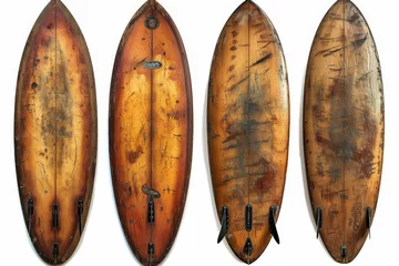 Poster Collection of vintage wooden fishboard surfboard isolated on white with clipping path for object, retro styles. © hugo