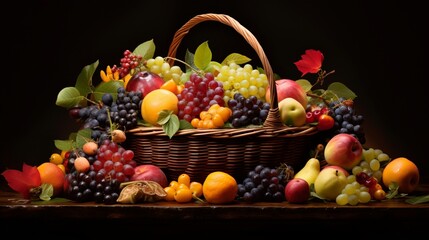 a luscious array of fruits, carefully arranged in a vibrant basket, 