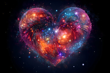 Abstract fractal heart on a black background. computer-generated illustration.