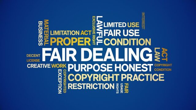 Fair Dealing animated tag word cloud;text design animation kinetic typography seamless loop.