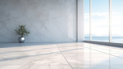 Obraz premium mock up of marble empty room and tiles floor with sunlight