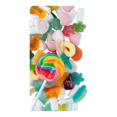 Colorful assorted candy border isolated transparent