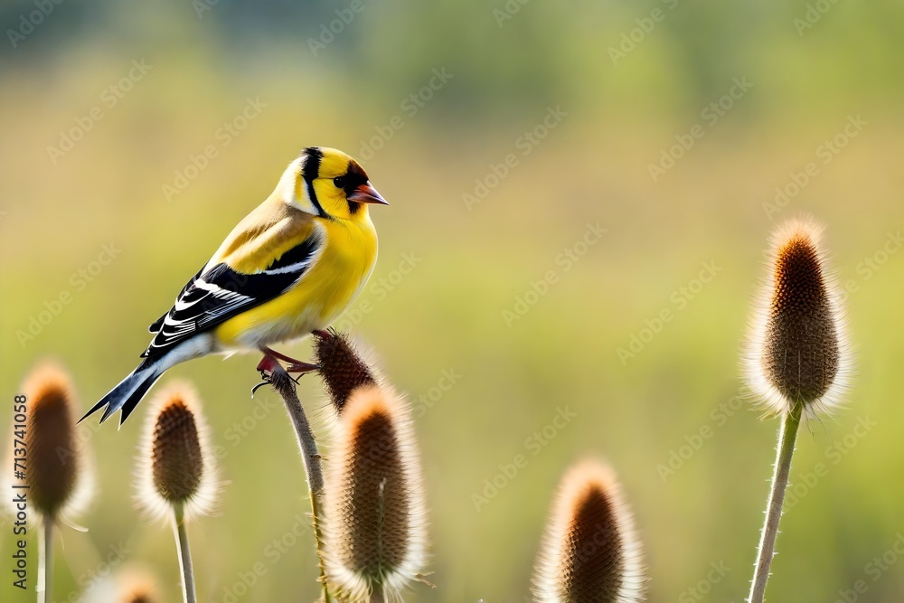 Wall mural yellow wagtail on a branch