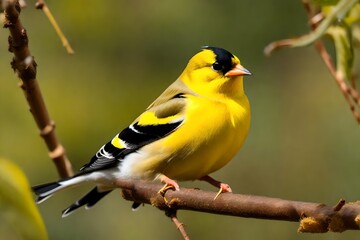 yellow wagtail on a branch - obrazy, fototapety, plakaty