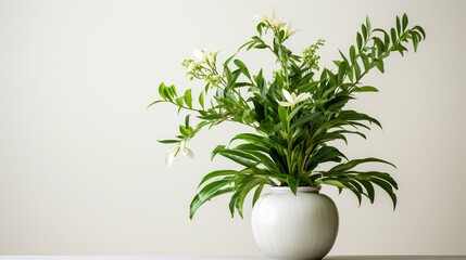 a lush plant gracefully arranged in a vase against a clean, white background.