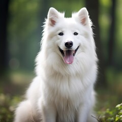 Beautiful white dog sitting images Generative AI