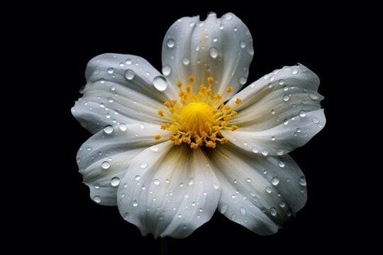 An image showcasing a white flower featuring a yellow center. Generative AI