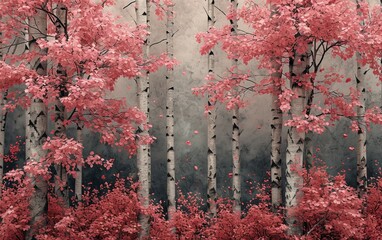 The pink autumn forest landscape wallpaper.