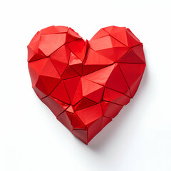 Red origami heart on white background. Valentine's day concept.
