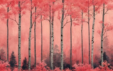 The pink autumn forest landscape wallpaper.