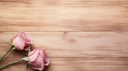 Romantic flower arrangement against a pastel pink background, A romantic rose on pink background, love theme, Red roses flower on red background. Copy space. Flower frame. Top view, Generative Ai