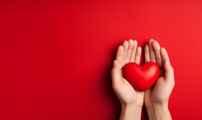 Helping hand of heart donor for patient in heart  Red heart, Family hands holding red heart, health care, hope, life insurance concept, world heart day, Generative AI - obrazy, fototapety, plakaty