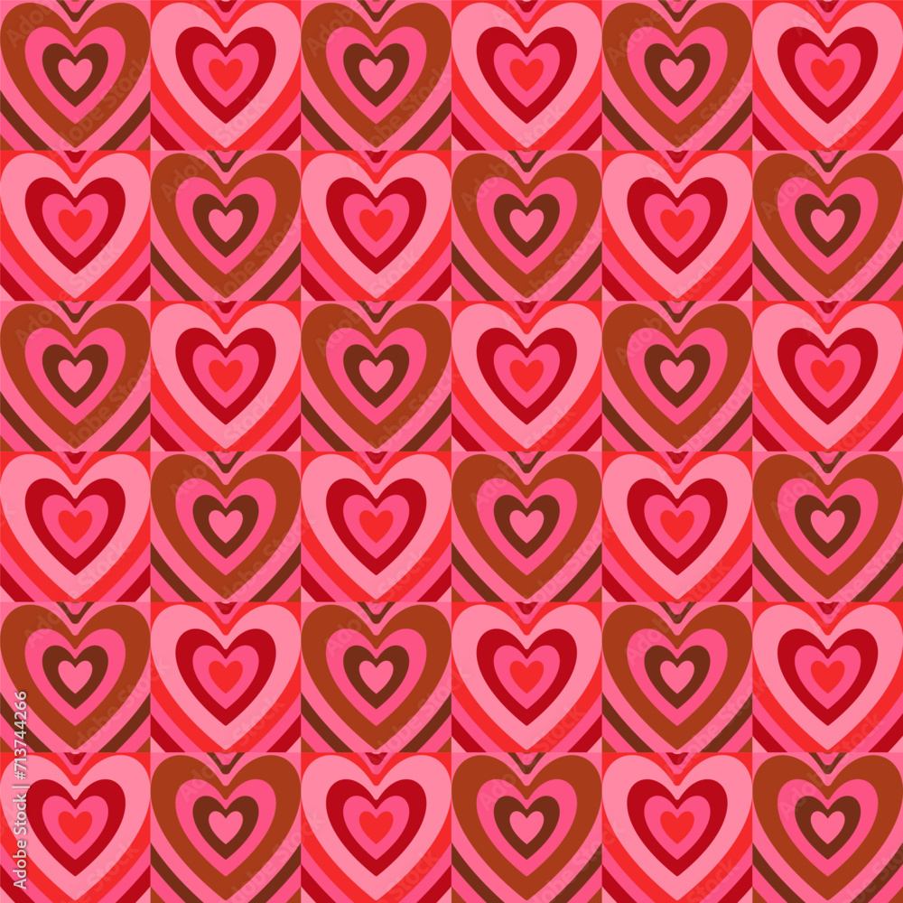 Poster groovy hearts seamless pattern. vector background in 1970s-1980s hippie retro style for print on tex