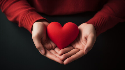 Helping hand of heart donor for patient in heart Red heart, Family hands holding red heart, health care, hope, life insurance concept, world heart day, Generative AI