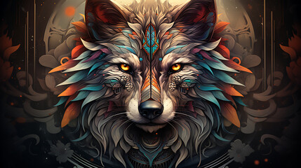 abstract wolf spirit illustration. Generative Ai 