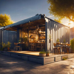Old shipping container is converted into a chic coffee shop