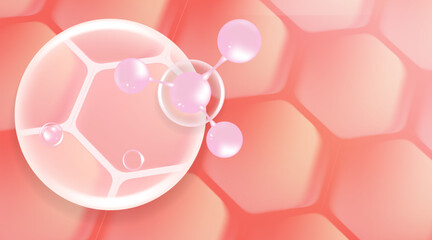 Hyaluronic acid hair and skin solutions ad, pink collagen serum drop into skin cells with cosmetic advertising background ready to use, illustration vector.