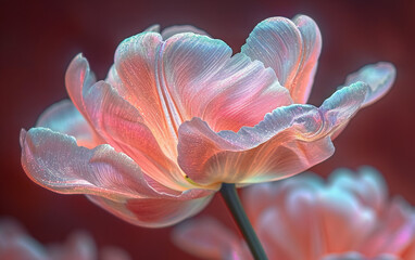 pastel pink tulip with wavy photonegative refractograph Ai generative 