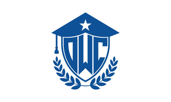 OWC three letter iconic academic logo design vector template. monogram, abstract, school, college, university, graduation cap symbol logo, shield, model, institute, educational, coaching canter, tech