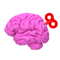 The Human brain with wind up for Medical or Technology concept 3d rendering.