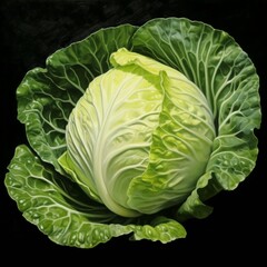 Obraz premium Cabbage black background painting image Generative AI