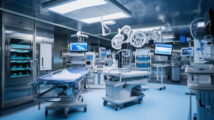 Landscape of a state-of-the-art operating room featuring high-tech monitoring systems