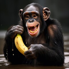 Chimpanzee banana eating nice images Generative AI