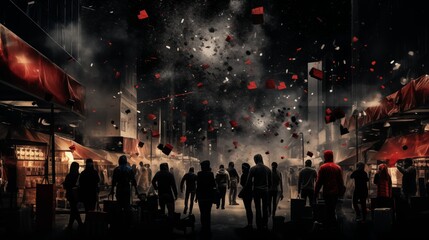 Fototapeta na wymiar Conceptual image of a crowd of people walking in the city.