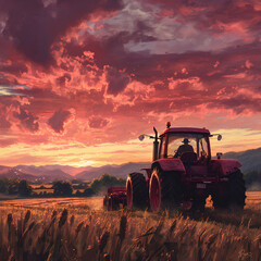 Fototapeta premium a farmer riding a tractor in the field