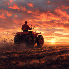 Obraz premium a farmer riding a tractor in the field