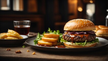 Hamburguesa de queso con carne, jitomate, queso huevo , lechuga.