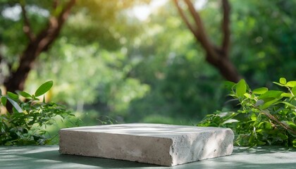 The Green Stage: Empty Show Presentation with Natural Stone and Concrete Elegance