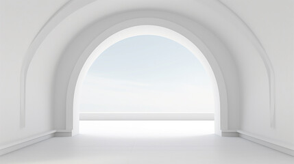 Fototapeta premium view of empty white room with arch design and concrete