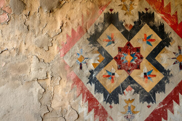 Fototapeta na wymiar Southwestern Style Wallpaper, Mosaic Tile Pattern with Geometric Designs, Surface Material Texture