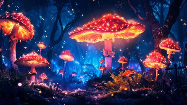 Large Glowing mushroom, Lofi, Glow forest, Fantasy, video 4k
