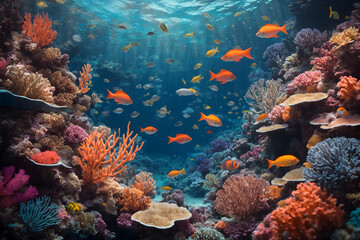 Fototapeta na wymiar Symphony of under water coral reefs and colorful fishes