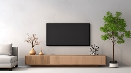 view of living room in minimal style with television on wall
