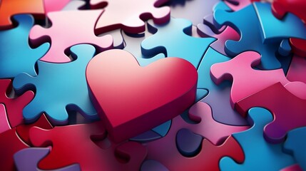 A red heart shaped on a puzzle pieces.