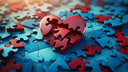 A heart shaped with a puzzle pieces.