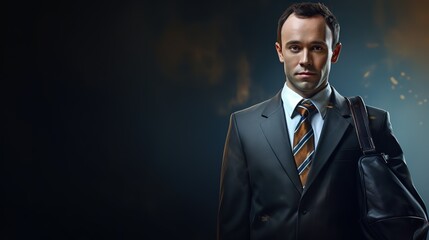 _Businessman_isolated standing image holding a bag on his hand in a  black background