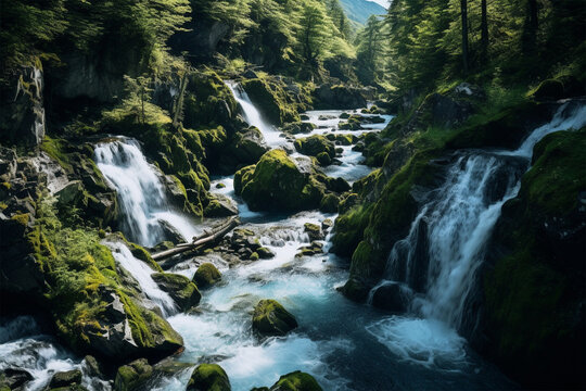 high angle shot photo of waterfall in forest
