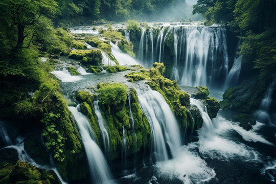 high angle shot photo of waterfall in forest