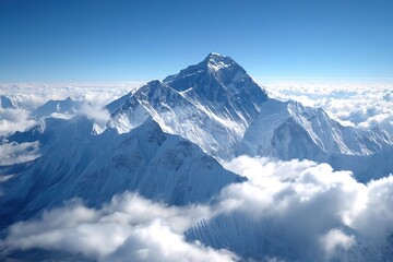 Fototapeta na wymiar Snowy mountain peaks, aerial view