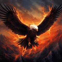 Flying eagle fire gills image Generative AI - obrazy, fototapety, plakaty