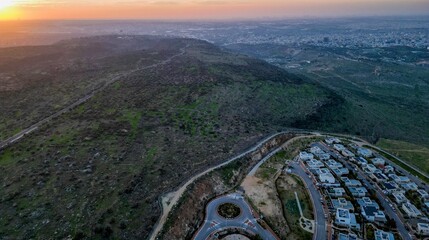 Isolated panoramic beautiful aerial drone high resolution image of Sal'it Israeli settlement- Israel