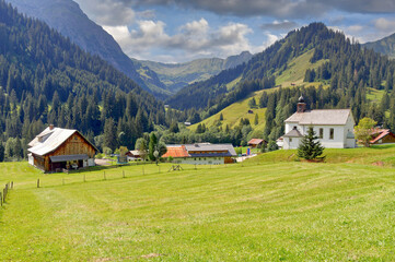 Fototapeta na wymiar Village of Baad in Kleinwalsertal, Vorarlberg, Austria